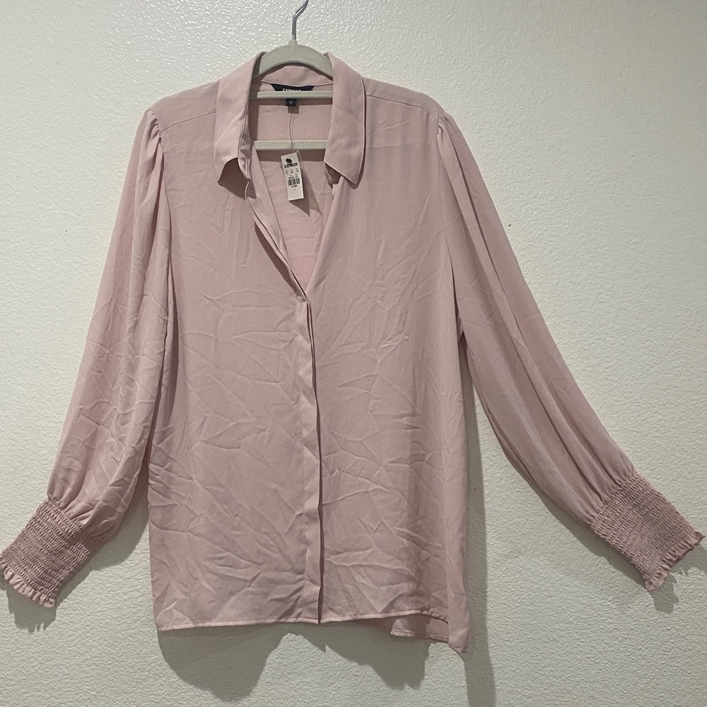 Express Dusty Pink Button-Front Collared Blouse N… - image 2